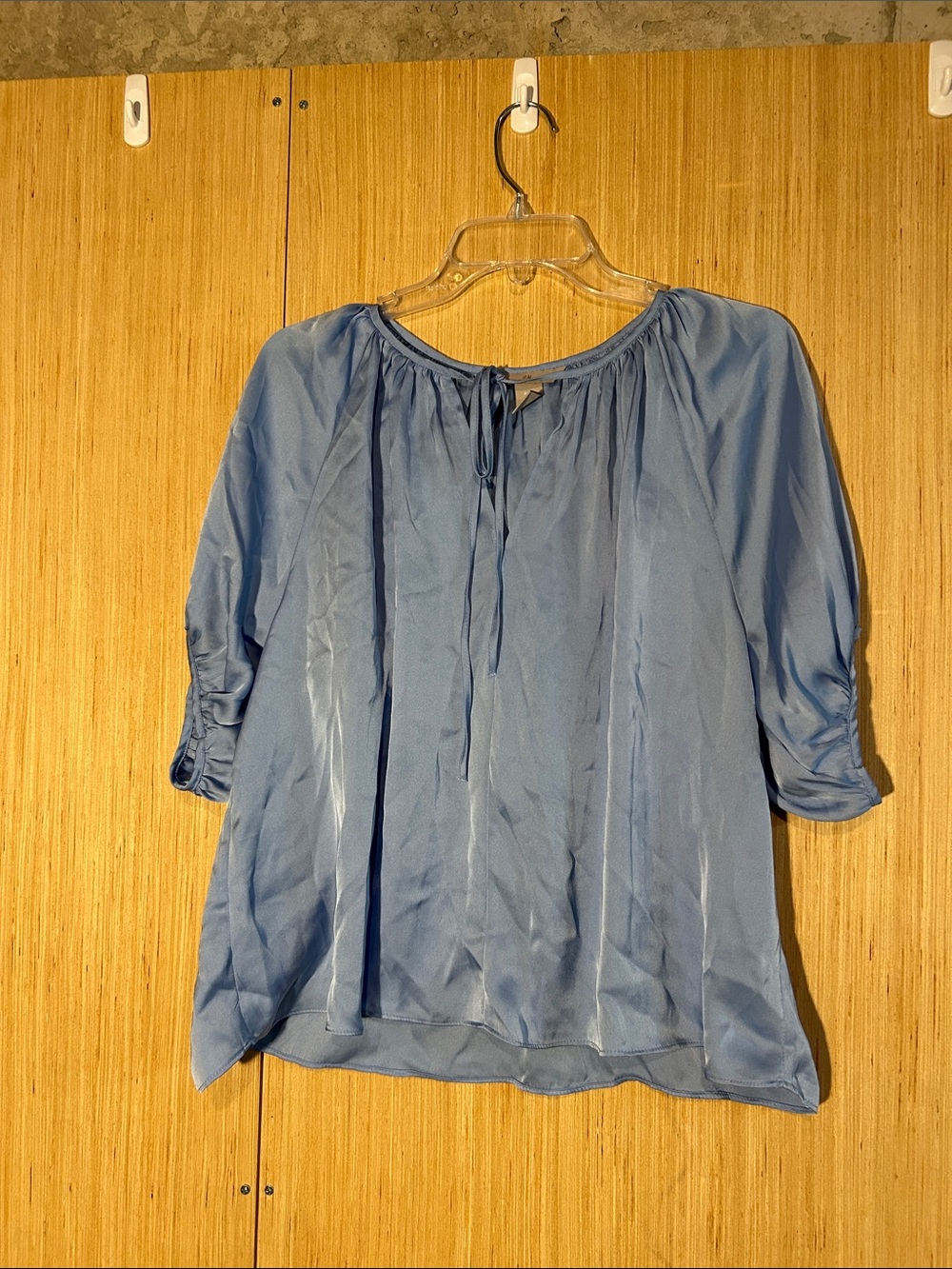 H&M Dusty Blue Tie-Neck Peasant Blouse